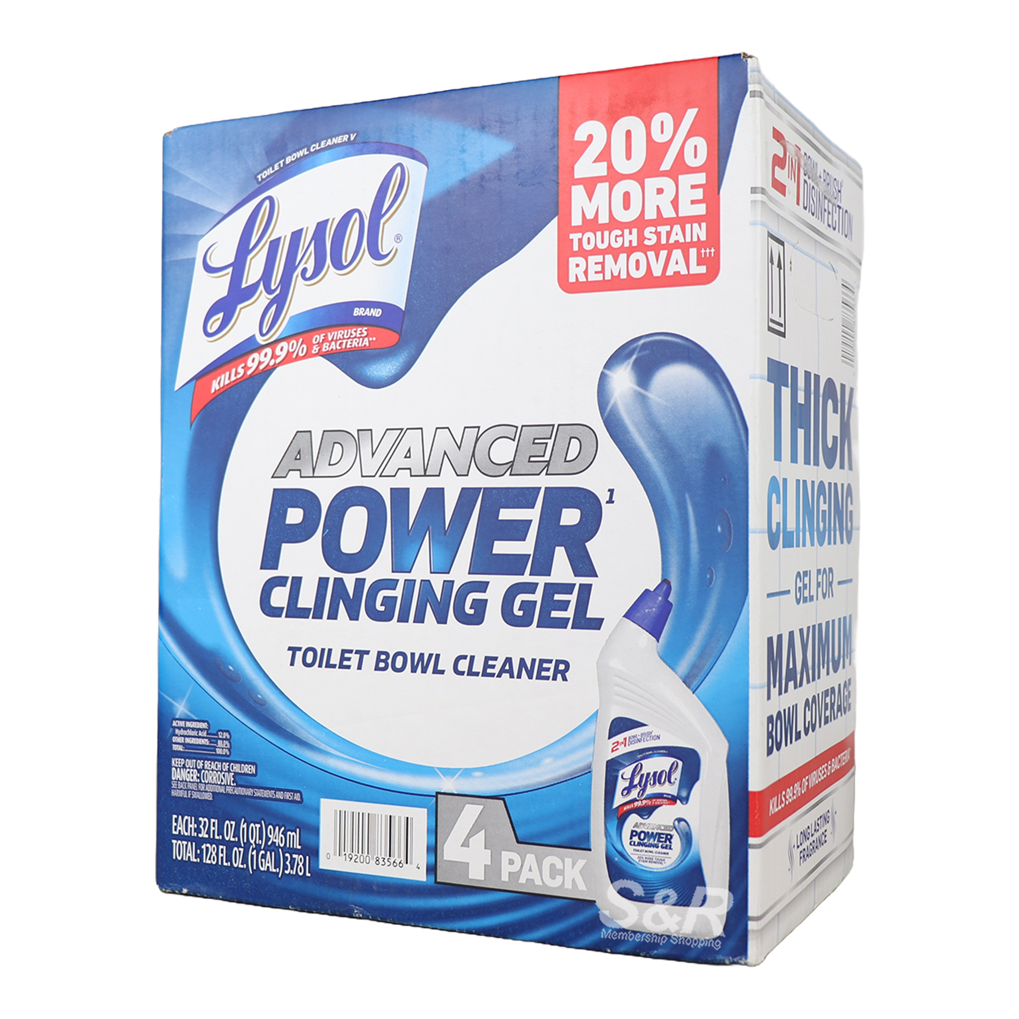 Lysol Advanced Power Clinging Gel Toilet Bowl Cleaner 4x946mL